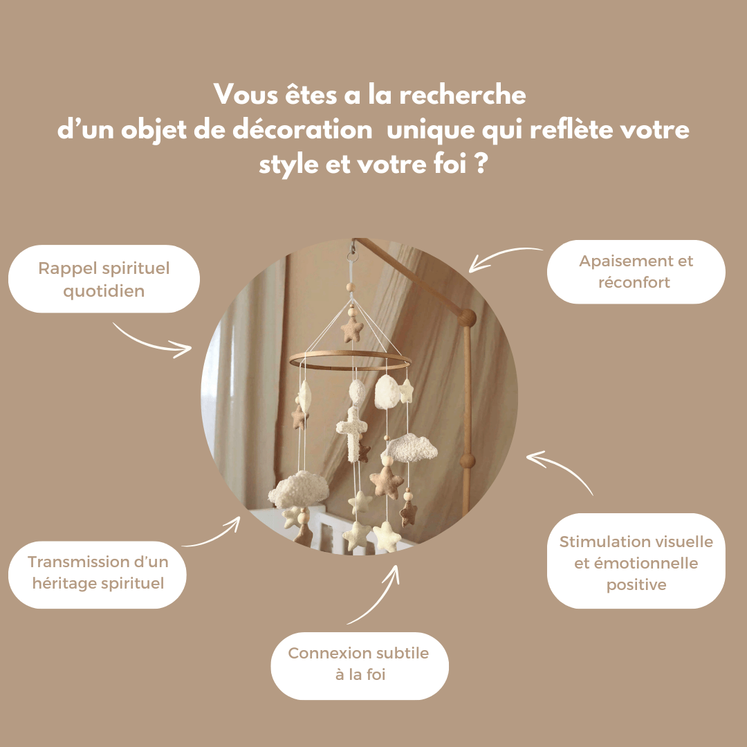 Mobile de décoration unique alliant spiritualité, apaisement et esthétique chrétienne.